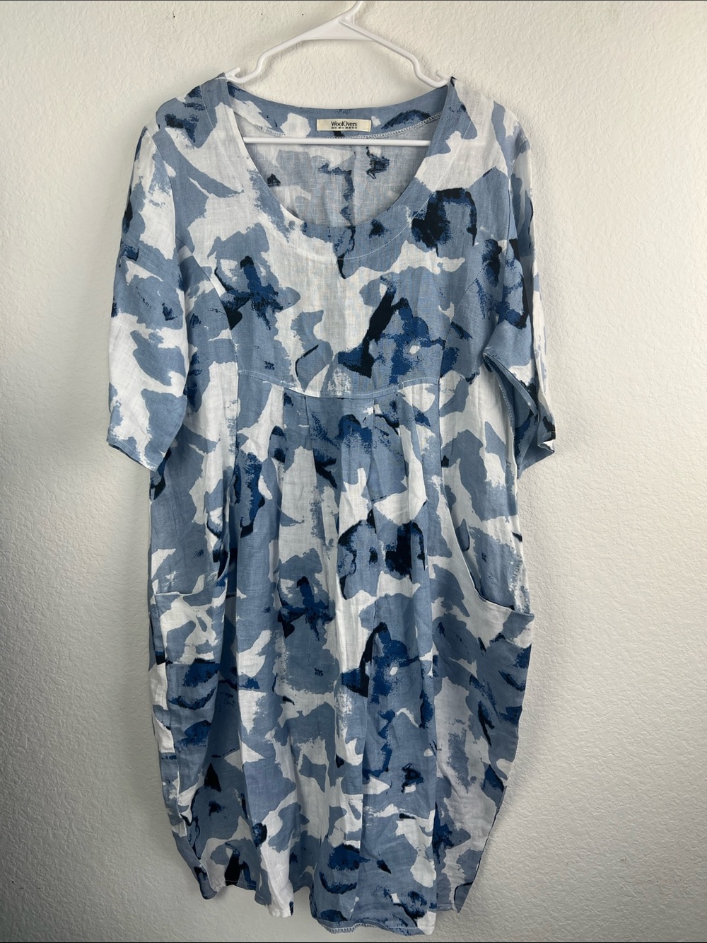 Blue & White Abstract Linen Midi Dress by Matisse Studio Women’s Size 10